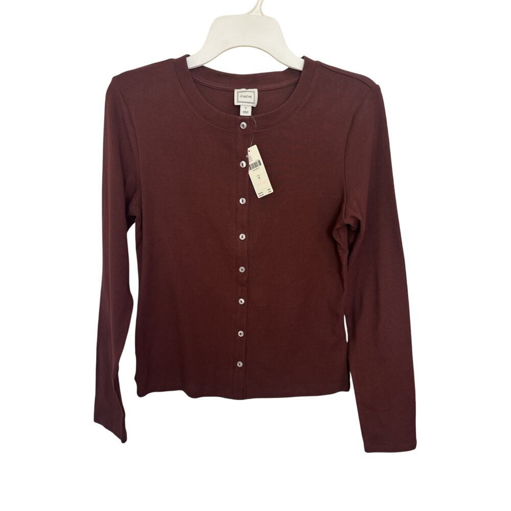 NWT Anthropologie Maeve Burgundy Cotton Blend Fitted Knit Cardigan M